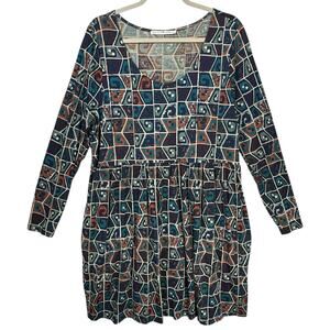 Peruvian Connection Huari Dress Size XL Pima Cotton Knee Length Pockets Print